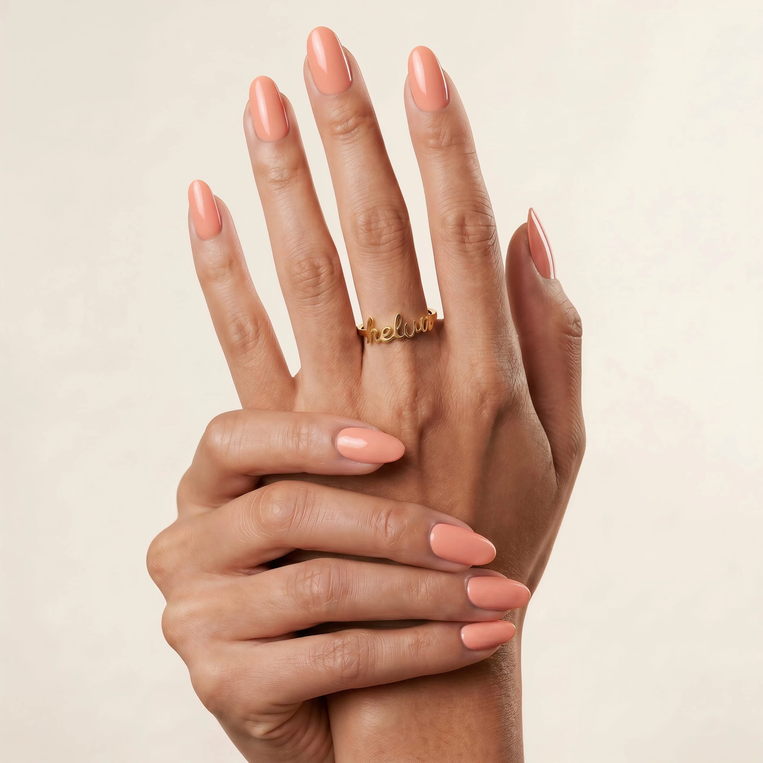HELVA Nails pastel peach reusable press-on nails, long oval shape