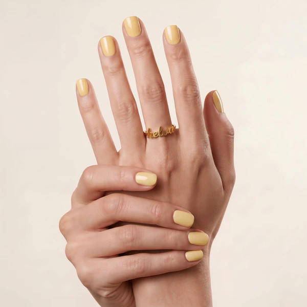 HELVA Nails butter yellow reusable press-on nails, square shape