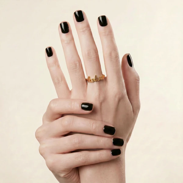 HELVA Nails deep black reusable press-on nails, short square shape